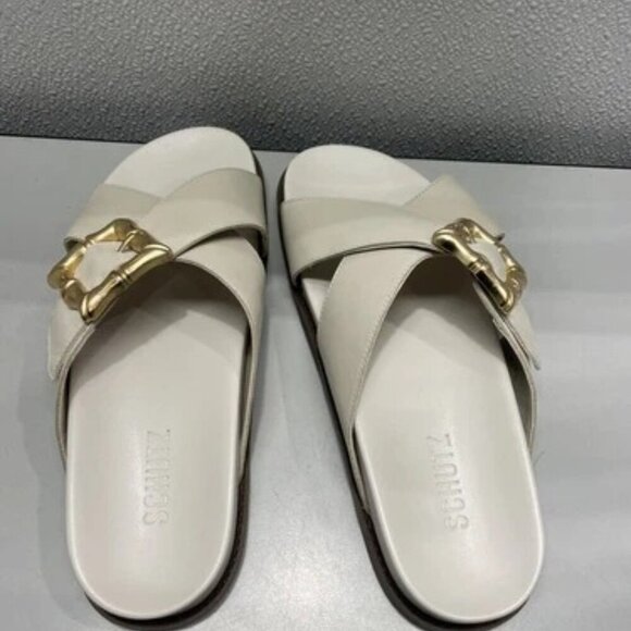 NEW SCHUTZ Enola Sporty Sandal US8B Low Heel Crossover Straps Slide in Pearl - Picture 3 of 8